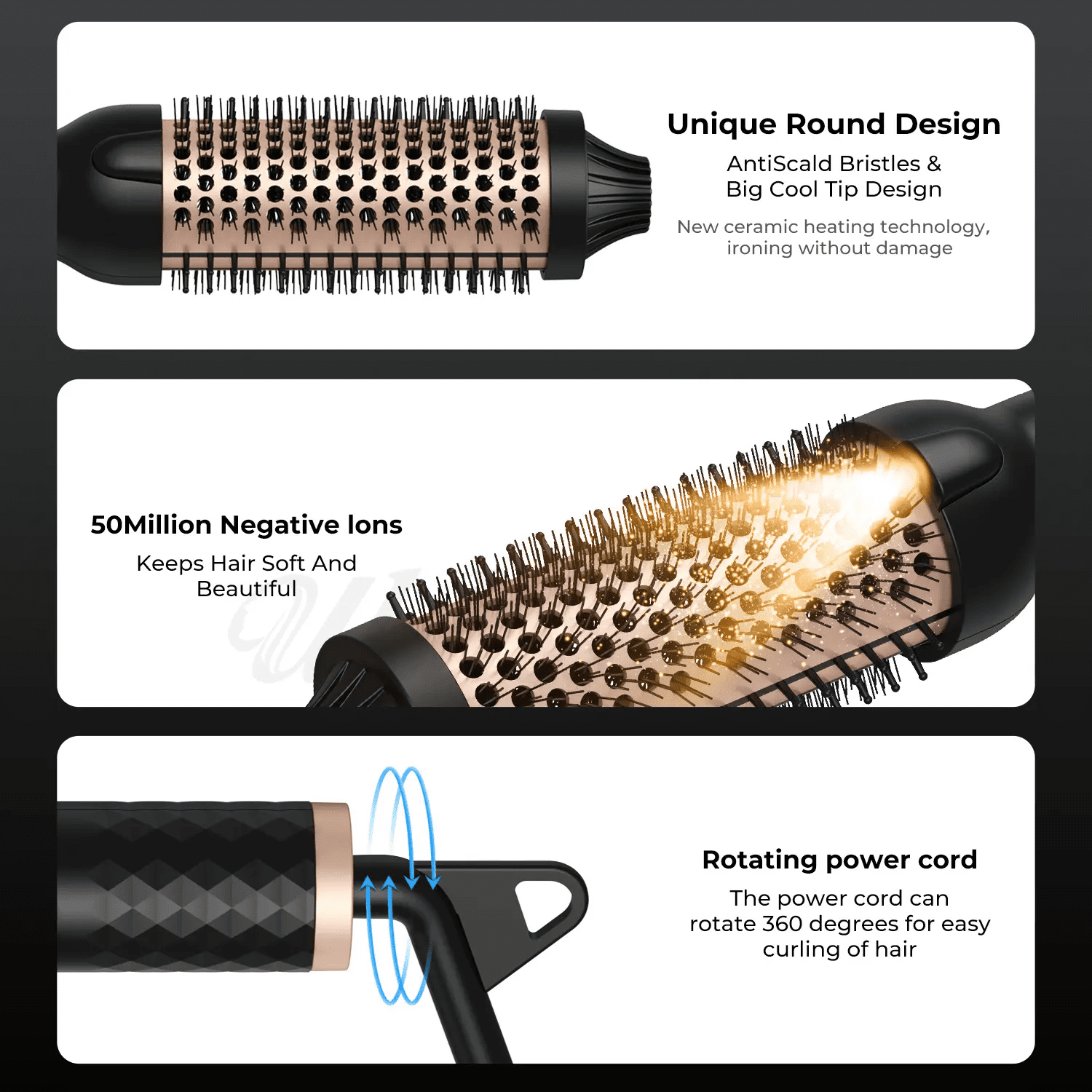 2025 Hot Air Round Brush Volumizer - 360° Rotating Ceramic Ionic Hair Curler & Styler (Electric Heated Comb)