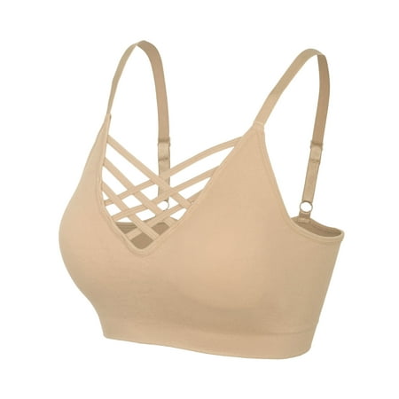 - KOGMO Women's Front V-Lattice Bralette with Adjustable Straps and Removable Bra Pads