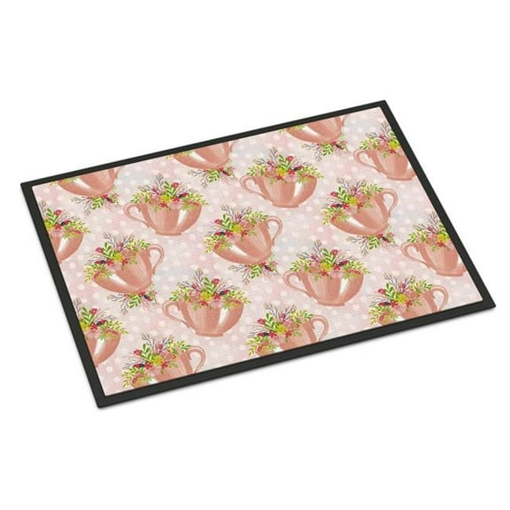 Tea Cup and Flowers Pink Door Mat