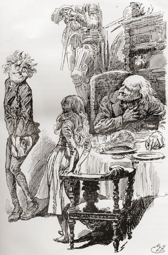 Kit A shock headed shambling awkward lad with uncommonly wide mouth very red cheeks a turned up nose and the most comical expression of face Illustration by Harry Furniss for the Charles Dickens novel