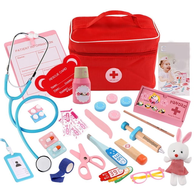Kit De Médicos De Madera, Juego Educativo De Simulación, Juego Médico Para Niños, Médicos, Enfermeras, Juego Con Bolsa De Tela Funcional, Regalo Para Niñas Vogacara FN002867-00