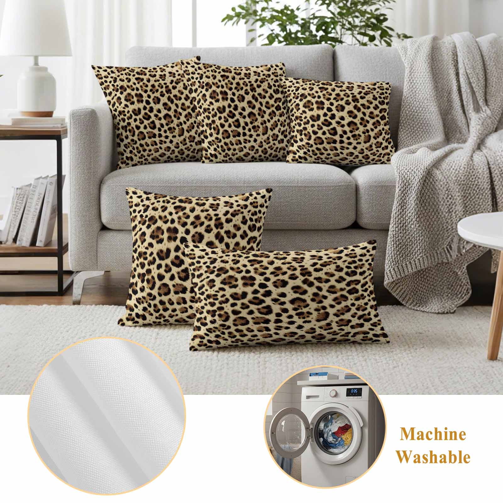 Leopard Printed Waterproof Outdoor Pillow Covers 16''x16'' Set of 2, Patio Furniture Cushion Covers for Chairs, Modern Animal Fur Patterns Decorative Pillow Cases for Garden/Pool/Beach