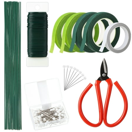 Bocaoying Floral Tape and Floral Wire Arrangement Tools Kit, Green Floral Tape with 100 Pcs Boutonniere Pins for Fresh Flowers, Wire Cutter for Bouquet Stem Wrap Florist, Wreath Making Supplies