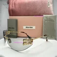 thumbnail image 1 of New MIU MIU Wrap Sunglasses Gold Gray Lens Runway MUA51S 5AK50K Italy Authentic, 1 of 6