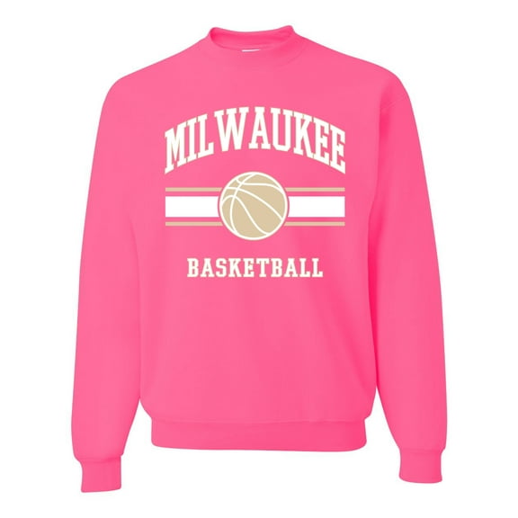 Wild Bobby City of Milwaukee Basketball Fantasy Fan Sports Unisex Crewneck Sweatshirt, Neon Pink, Medium