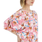 JM Collection Womens Abstract Print Cutout Sleeve Top Pink Gemstone Combo S