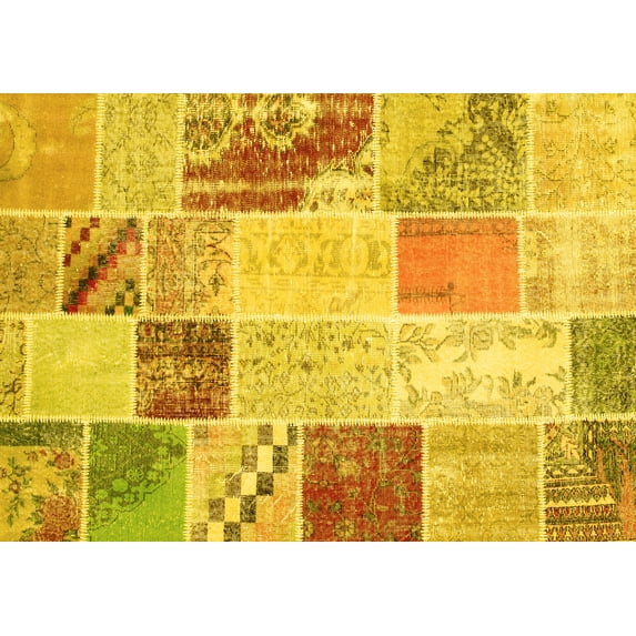 Ahgly Company Indoor Rectangle Patchwork Yellow Transitional Area Rugs, 7' x 10'