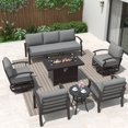 thumbnail image 2 of ALAULM Aluminum Outdoor Patio Furniture Set with Fire Pit Table Metal Patio Furniture w/Fire Pit Outdoor Sectional w/5.1" Cushions and 7 Seats for Patio, Backyard, Poolside-Grey, 2 of 6