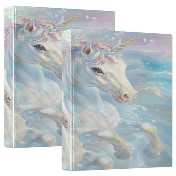 WOBOGO Rainbow Unicorns File Folders Extra Large Capacity to Hold 200 Sheets of Documents Hard Shell Ring Binder for School Home Office