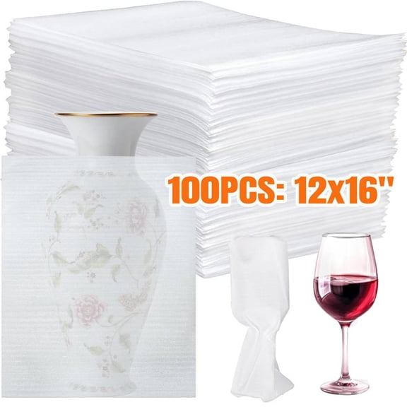 100 Pieces Foam Packing Pouches, Large Sizes 12 x 16 Inch Cushion Wrap Sheets for Dishes, Glass, Moving and Shipping Supplies