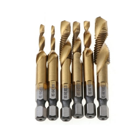 

QUSENLON New 6Pcs HSS 6542 for Titanium Coated M3-M10 Combination Hex Drill Bits Tap Set