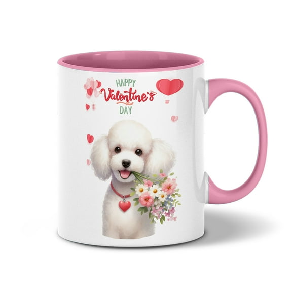 Happy Valentine's Day Poodle holding flowers 11oz Accent Two-tone Mug Poodles Dog Lover Gifts Idea Coffee Tea Cup - 3005
