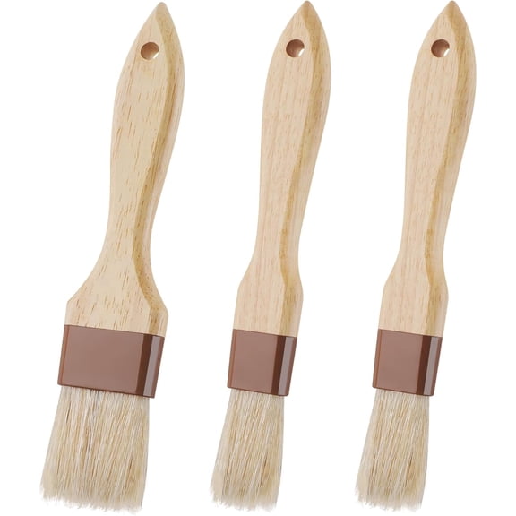 3 Pack Natural Bristle Pastry Brushes for Baking, Grilling, Basting , Food Safe Kitchen Brushes for Butter, Oil, Sauce, Marinade , Heat Resistant BBQ Brush Set for Cooking, Cake, Pastry