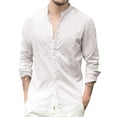 thumbnail image 1 of Camisa de manga larga de lino de algodón delgada de color sólido casual de moda para hombres Blusa de cárdigan Fridja  po4238, 1 of 3