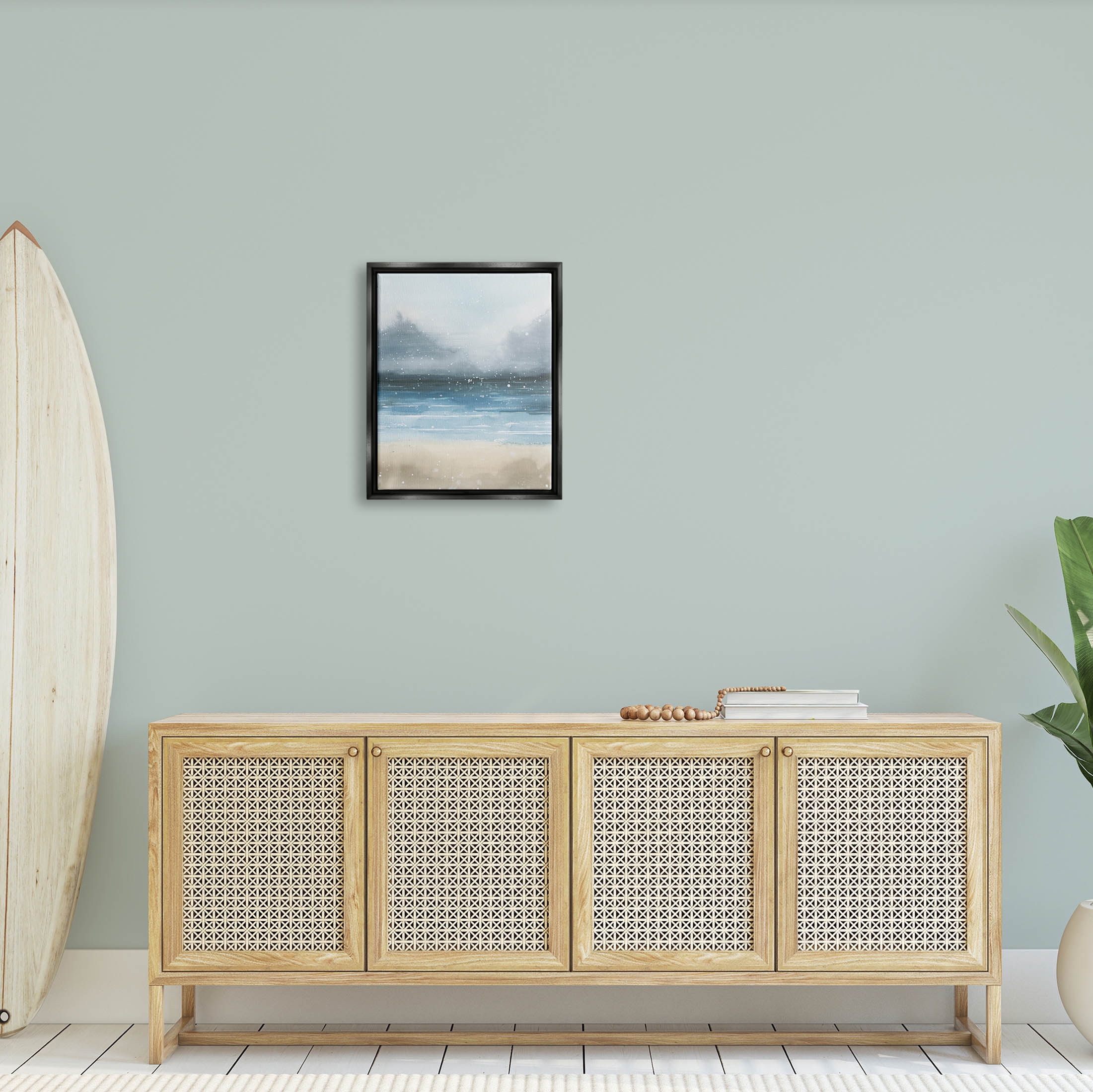 Stupell Industries Beach Snowfall Ocean Shore Graphic Art Jet Black Floating Framed Canvas Print Wall Art, Design by Grace Popp