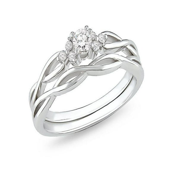 Precious Diamond Bridal Ring Set 0.25 Carat Round Cut Diamond on 10k Gold