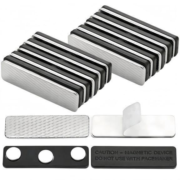 10 Pack Magnetic Name Badge Holders, Strong 3 Magnets ID Tag Clips with Safety Warning, No-Pin Name Tag Backs for Nurses, Teachers, Office, Industrial Use