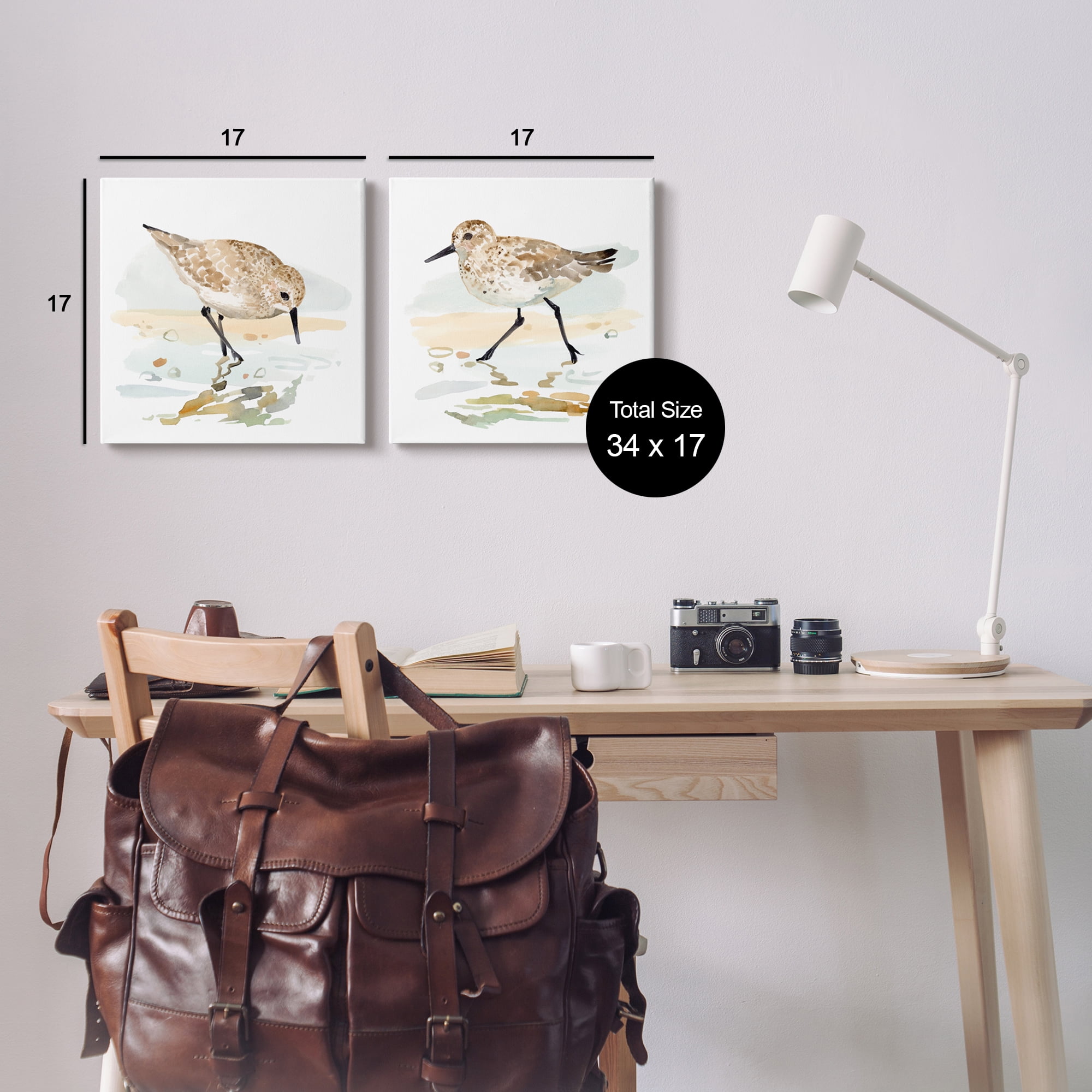 Stupell Industries Sea Birds on Shore Animals & Insects Painting Gallery Wrapped Canvas Art Print Wall Art, 17 x 17, Set of 2