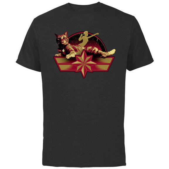 Marvel Captain Marvel Star Symbol and Goose the Cat - Short Sleeve Cotton T-Shirt for Adults - Customized-Black