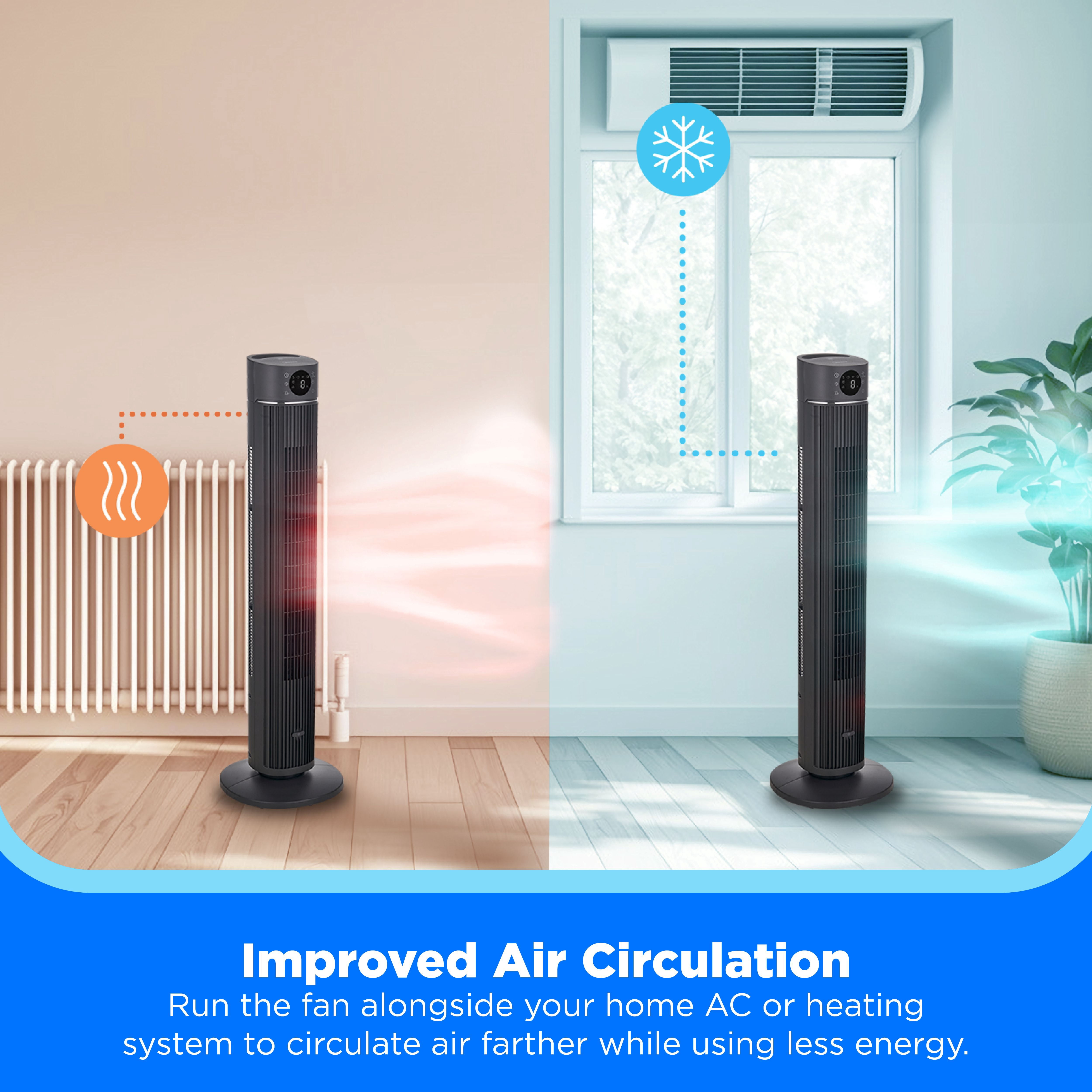 Midea 42-Inch Tower Fan Smart WiFi Enabled with 12 Speed Settings, Remote, Grey, MSFZ42W6WB
