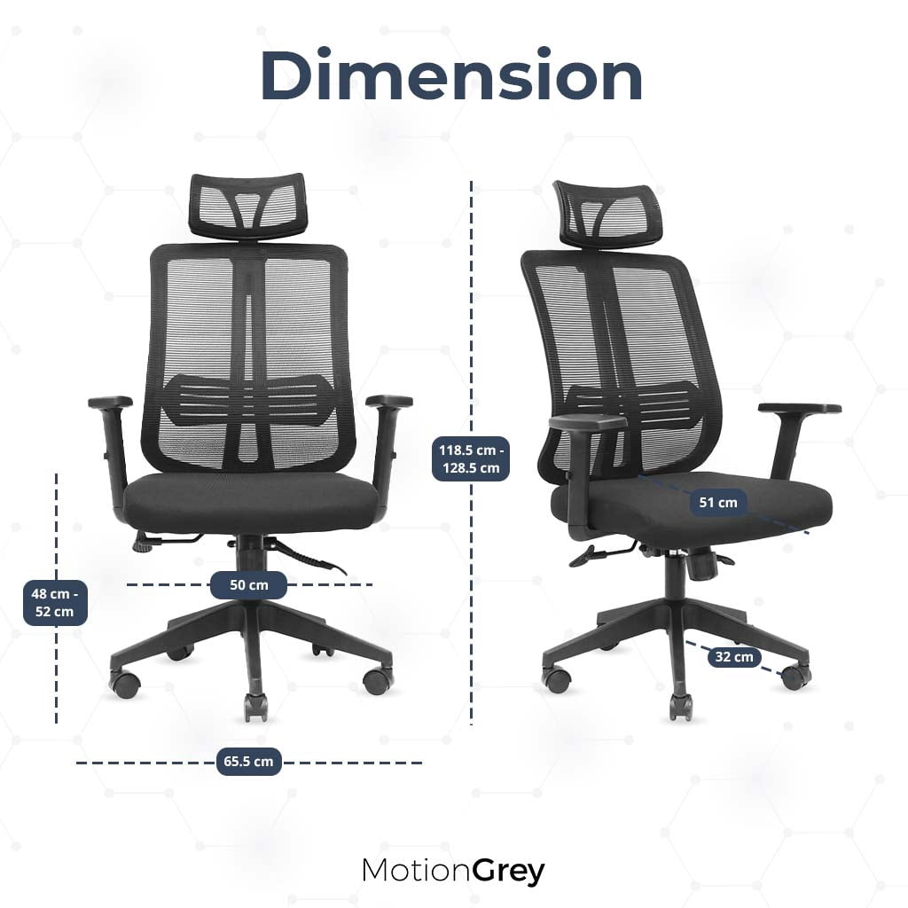 MotionGrey Stylish Ergonomic High Mesh Office Chair with Adjustable Head, Armrest & Lumbar Support