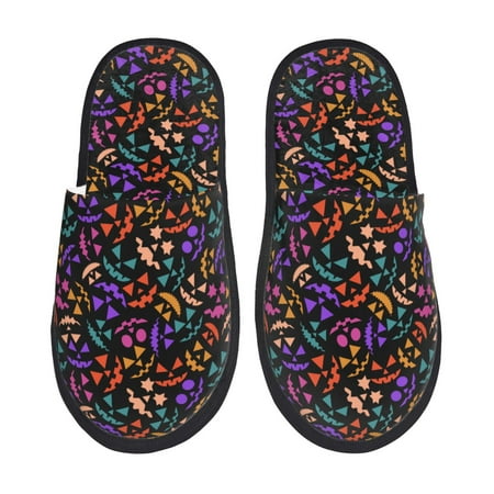 Balery Colorful Pumpkin Faces Slient Indoor Furry Fleece Comfort House Shoes Soft Non-Slip Home Shoes Cotton slippers House Slippers-- Medium