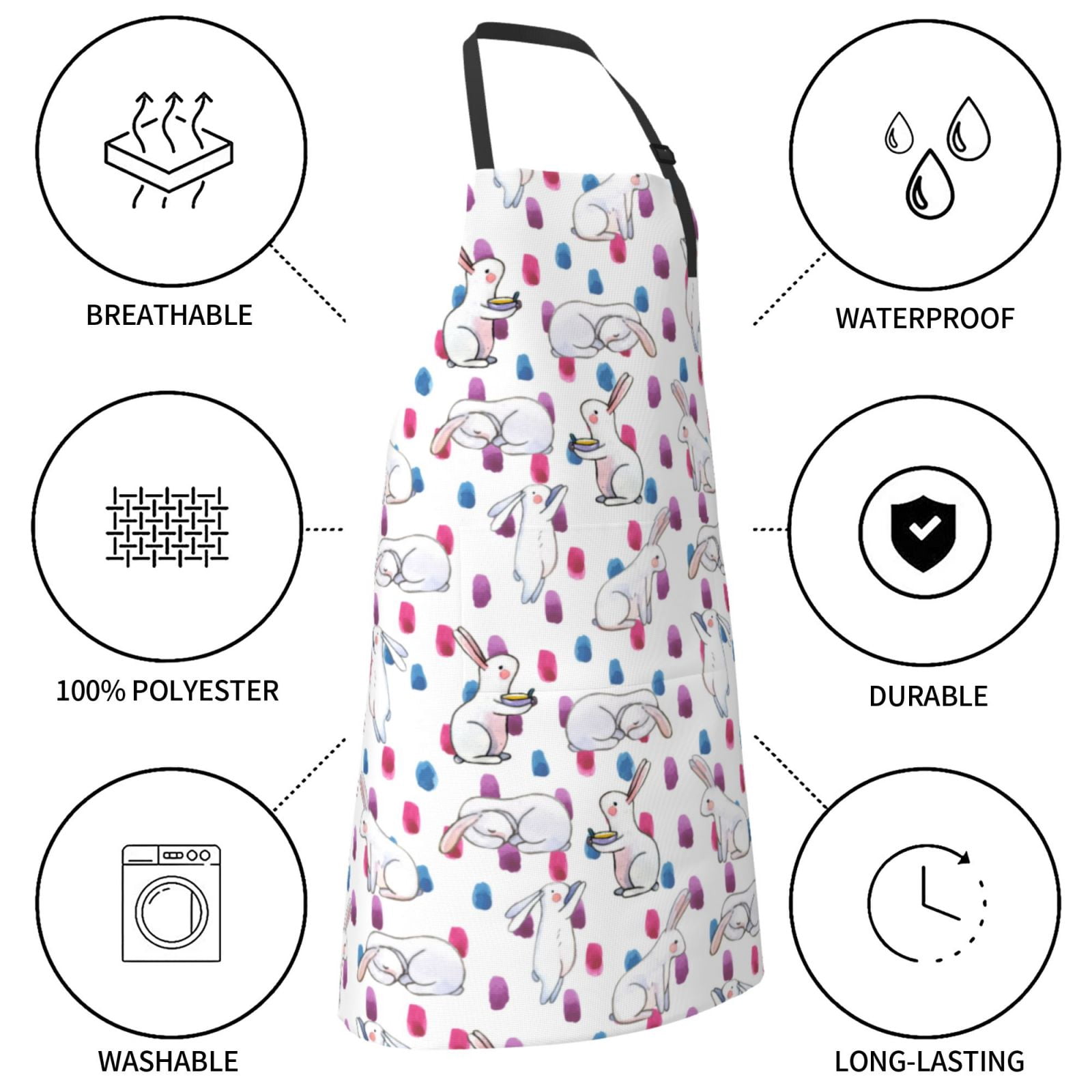 Picia Rabbit Eating Waterproof Apron for Unisex Adult - Adjustable Bib Apron with Pockets, Ideal for Cooking, Gardening, Painting, and Household Chores