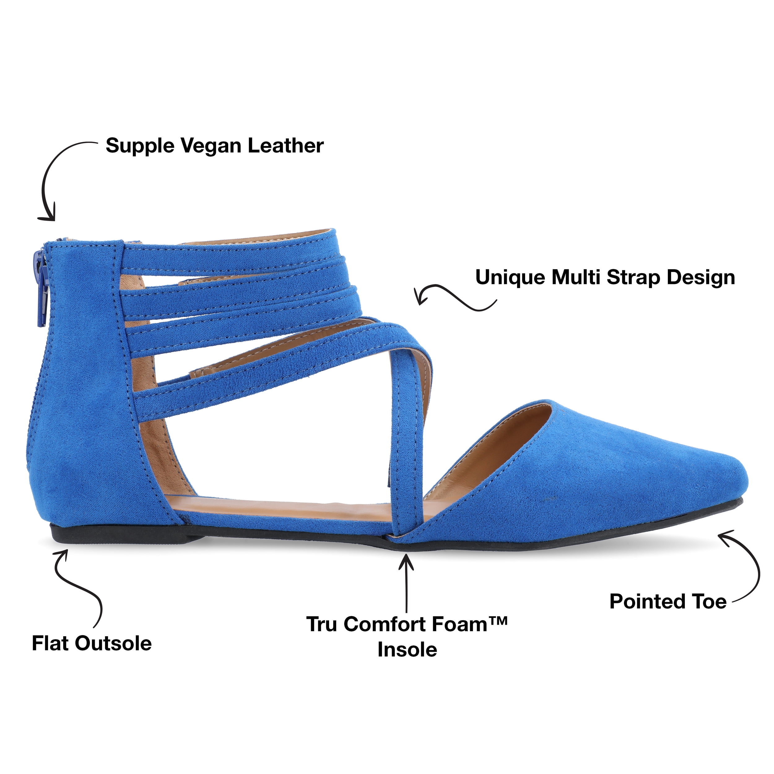 Journee Womens Marlee Back Heel Zip Pointed Toe Cage Flats