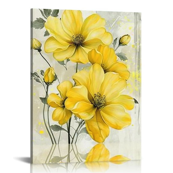Acheng  Yellow Flower Wall Art Floral Pictures for Bathroom Abstract Canvas Flowers Wall Decor Botanical Poster Print for Living Room Bedroom Home Decorations Framed Artwork 12x16 in