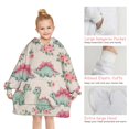 thumbnail image 6 of LightColor Cartoon Dinosaurs Flowers Pattern Blanket Hoodies for Kids 6-13YR Oversize Wearable Blanket Hoodies for Boys Girls Teens, 6 of 7