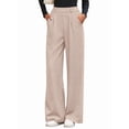 thumbnail image 6 of Women Dressy Work Business Casual Elastic High Waisted Trousers Ribbed Lounge Palazzo Pants Oat Color M, 6 of 10
