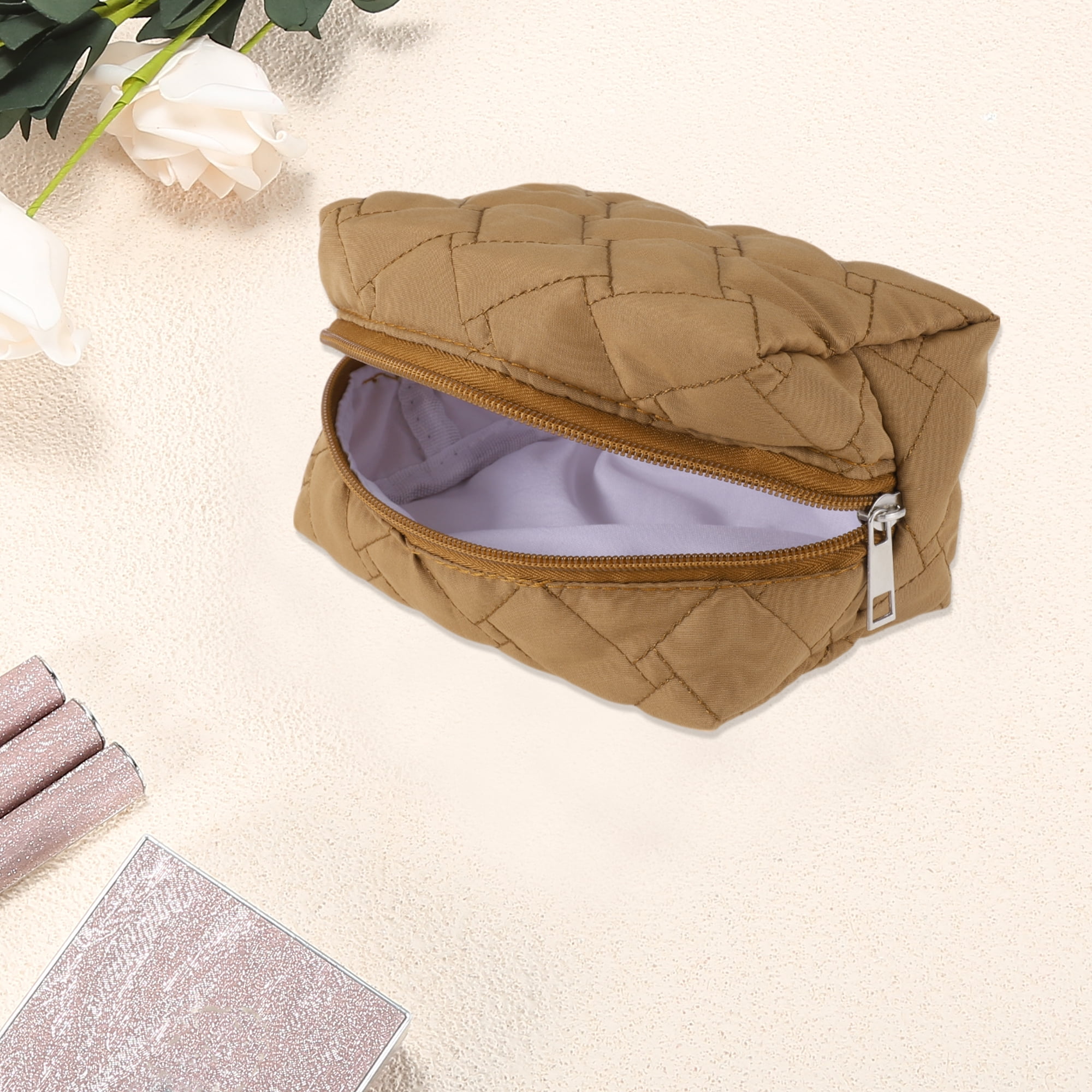Unique Bargains 1 Pc Lady Portable Make Up Organizer Case for Activities Dark Coffee Color