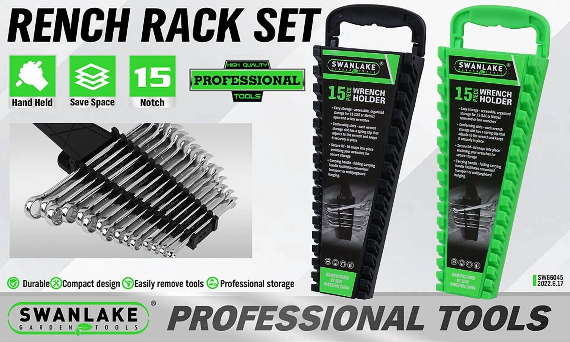 CIRCLE- Wrench Organizer Rack Holder Tray Set 2Pc Sae Metric Portable Quick-Pick 30 Slot