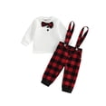 thumbnail image 1 of Faithtur Costume de Pantalon Chemise à Col Rond à Manches Longues + Pantalon à Bretelles à Carreaux pour Bébé Garçon, 1 of 9