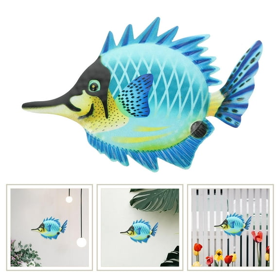 HEMOTON Blue Iron Fish Shaped Decor for Wall Hanging Craft Ornaments Add Color to Home Decoration 6.5 Inches