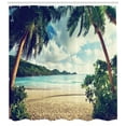 thumbnail image 3 of Ambesonne Beach Shower Curtain, Summer Vintage Tropical, 69"Wx84"L, Dark Green Sand Brown, 3 of 3