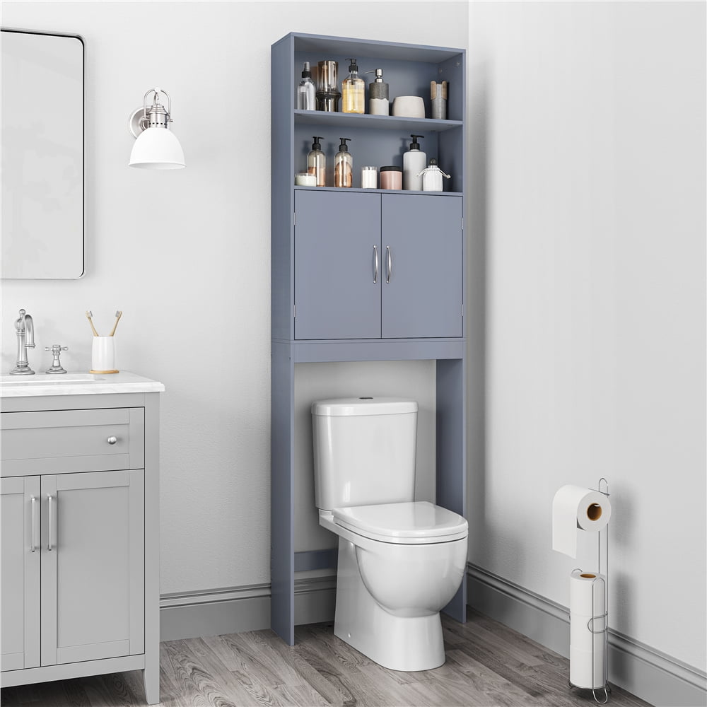 Alden Design Wooden Over Toilet Storage Cabinet with Shelves for Bathroom, Gray