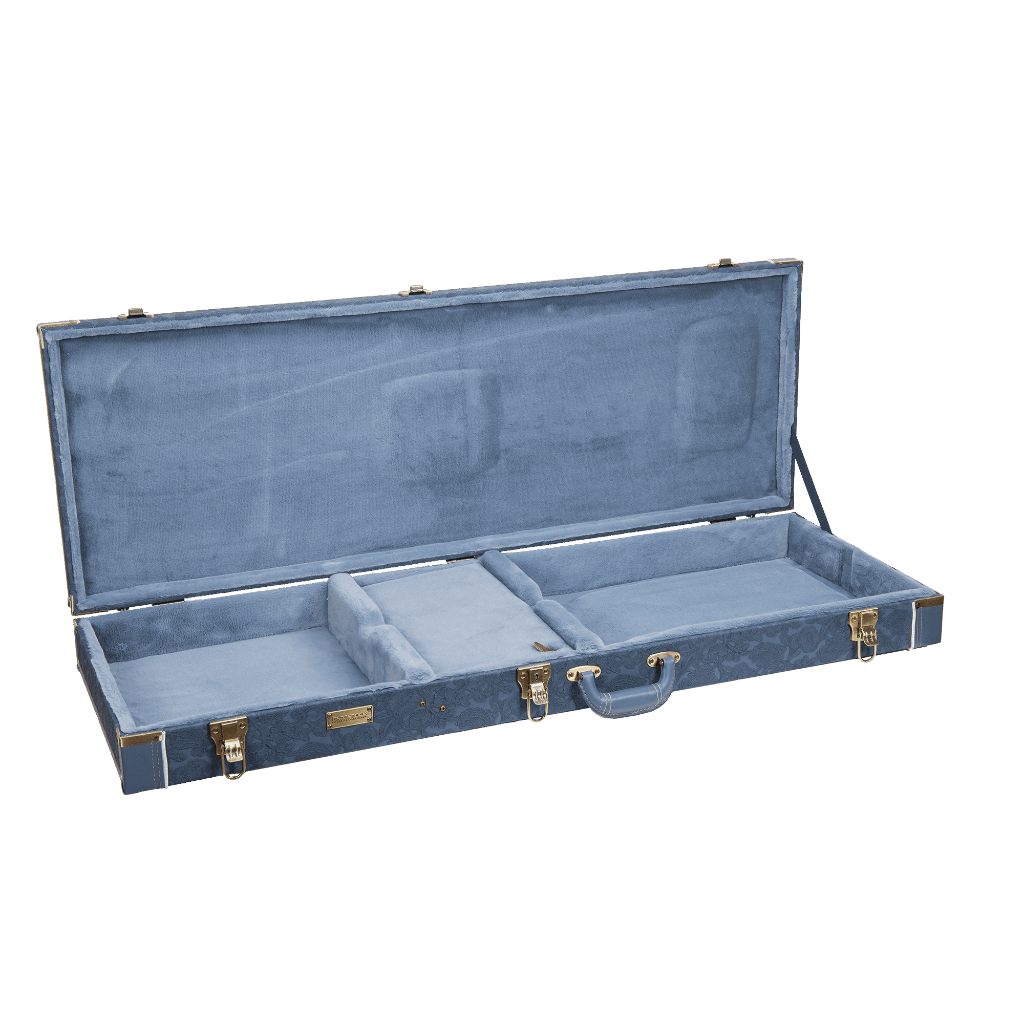 Crossrock Relief Series - Premium Wooden Case for Jazzmaster/Jaguar Style Electric Guitars, featuring a Highly Textured Surface and Mink Imitation Fleece Interior - Smoke Blue