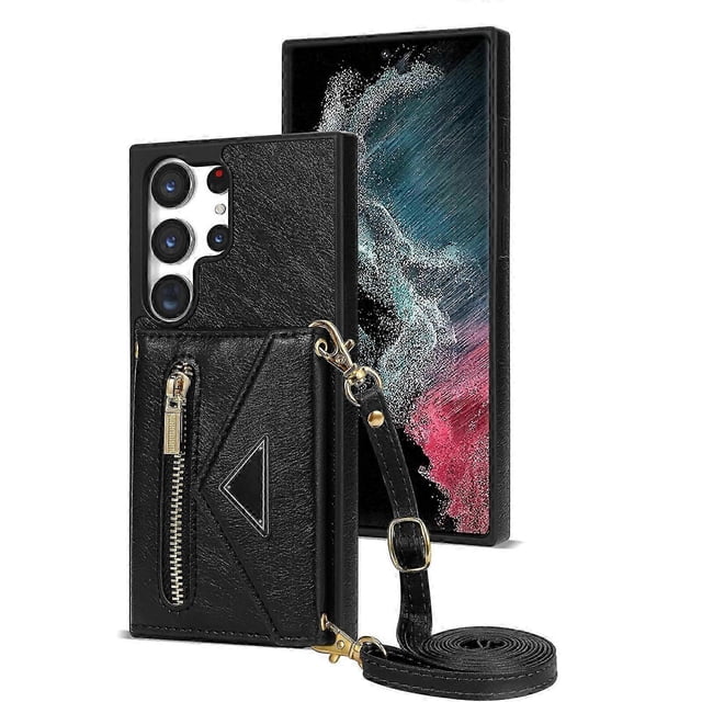 Flip Leather Wallet Cover for Samsung Galaxy S24 Ultra 5G Crossbody Case with Credit Card Holder Strap Lanyard, Women Girl Purse Kickstand