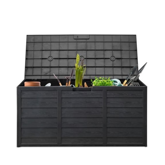 75gal 280L Outdoor Garden Plastic Deck Box Chest Tools Cushions Toys Lockable Seat BLACK