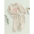 thumbnail image 3 of Bagilaanoe 2PCS Baby Clothing Sets Girls Casual Sweatsuits Toddler Letter Long Sleeve Sweatshirt Tops + Drawstring Sweatpants 6M 12M 18M 24M 3T Kids Pants Set Fall Outfits, 3 of 9