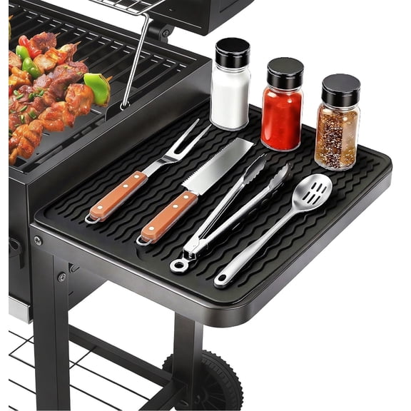 Silicone Grill Tool Mat for Flat Top Grill & Smoker, BBQ Accessories Pad for Outdoor Kitchen Counter, Side Shelf Spatula Mat, Heat Resistant Griddle Mat, Black