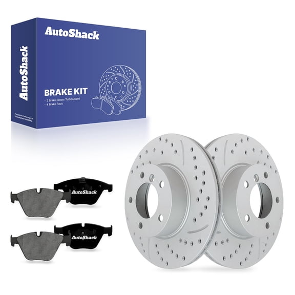 AutoShack Front Brake Rotors & Premium Pads for BMW, 328xi 2007-2008 X1 2012, AWD L4 2.0L L6 3.0L - Coated Drilled & Slotted - Silver Matte Finish - TurboGuard - 12.28" (312 mm), 5-Lug