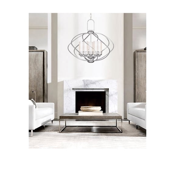 5 Light Brushed Nickel Chandelier with Hand Blown Satin White Glass Shade