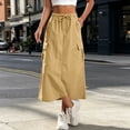 thumbnail image 5 of Busydd Women's Skirts Solid Color Elastic Waist Midi Skirt Casual Drawstring Cargo Long Skirts for Women with Pockets S, 5 of 9