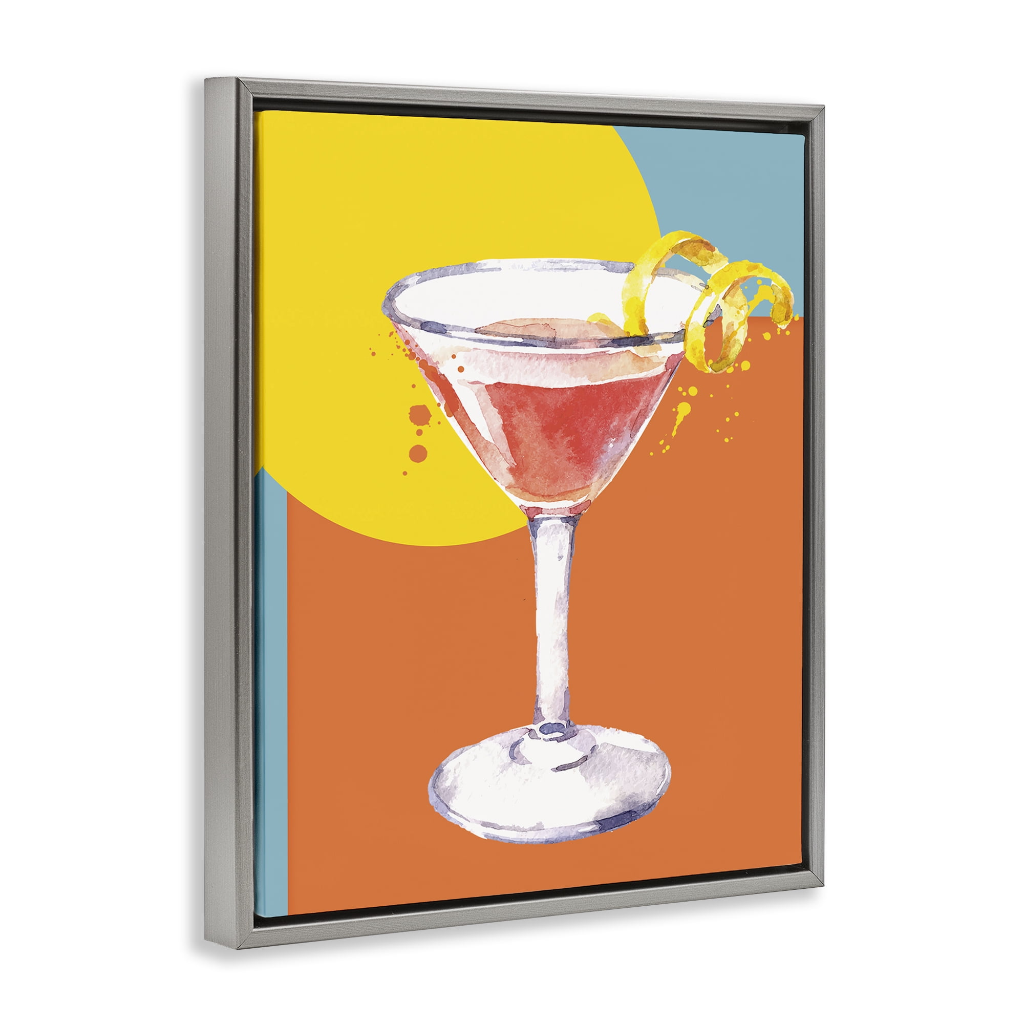 Stupell Industries Modern Cocktail Lemon Peel Food & Beverage Painting Gray Floater Framed Canvas Art Print Wall Art, 25 x 31