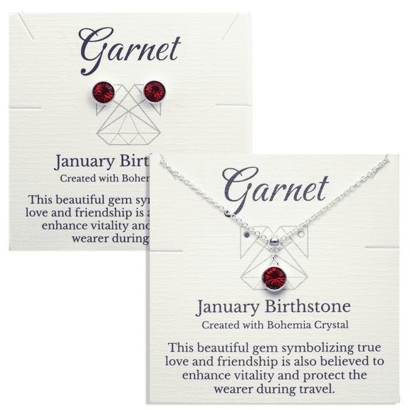 Silver January Birthstone Necklace and Stud Earrings Set with Bohemian Crystals, Silver Plated, Birthday Month Gift, Great for Mom.