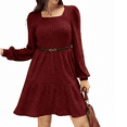 thumbnail image 2 of SOMER Womens Dresses Sweater Dress Long Sleeve Dress for Women Square Neck Knit Babydoll Dress with Pockets Winter Fall 2025 Burgundy, 2 of 6