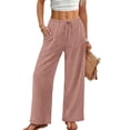 thumbnail image 2 of Nestiefly Women's Wide Leg Beach Pants Elastic Waist Lightweight Casual Flowy Palazzo Summer Lounge Trousers with Pockets Pink S, 2 of 9