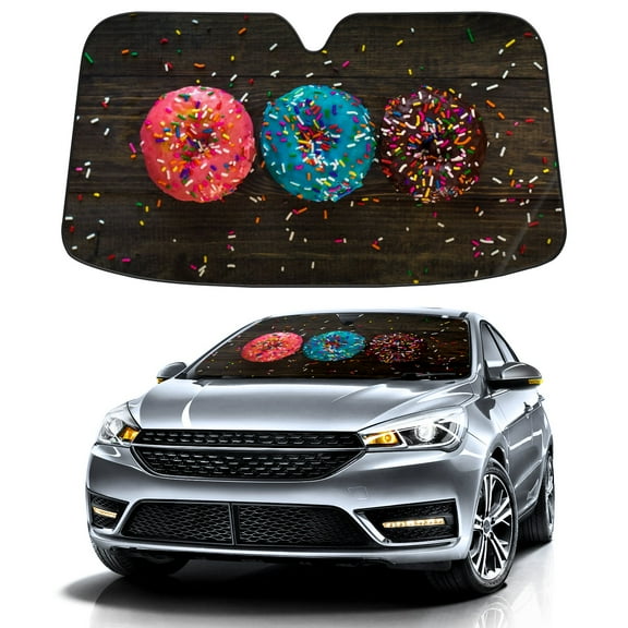 Car Windshield Sun Shade Funny for Car Front Window Colorful Donuts Dessert Wood Board Foldable Car Sunshade Windshield | Vehicle Car Sun Visor UV Rays &Heat Blocker Covers Auto Window Protector